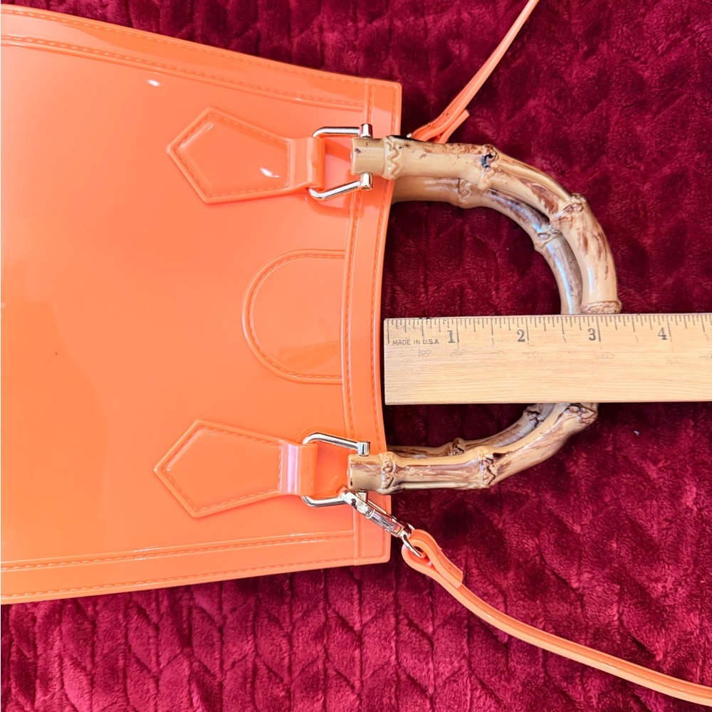 Orange Mini Handbag with Bamboo Handle - Picture 9 of 11